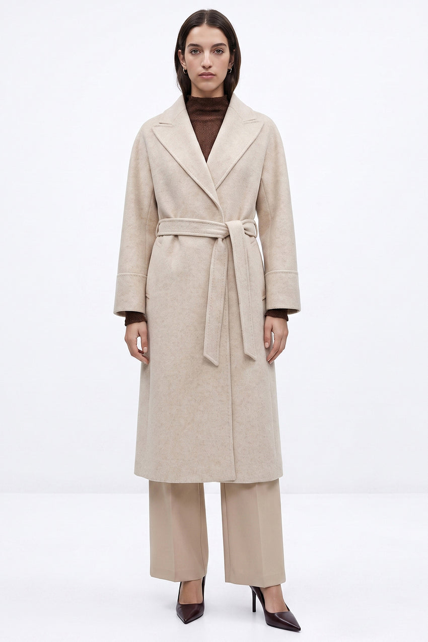 Raglan Sleeve Lined Coat with Belted Waist - ECRU