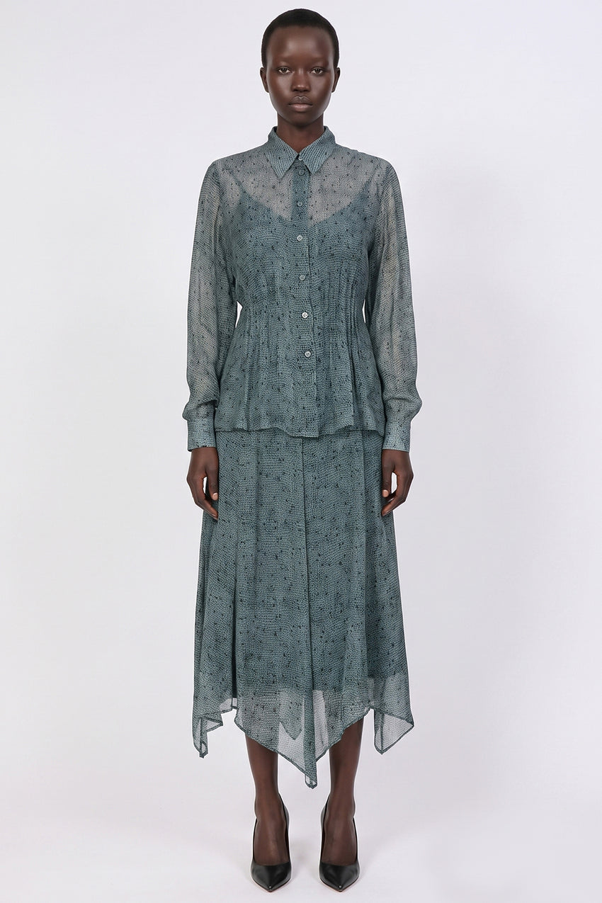 Lined Chiffon Shirt with Pintuck Waist Detail - MULTICOLOR