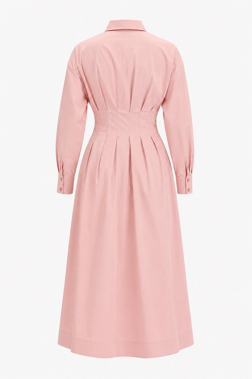 Belted Fitted Waist Midi Shirt Dress – PINK