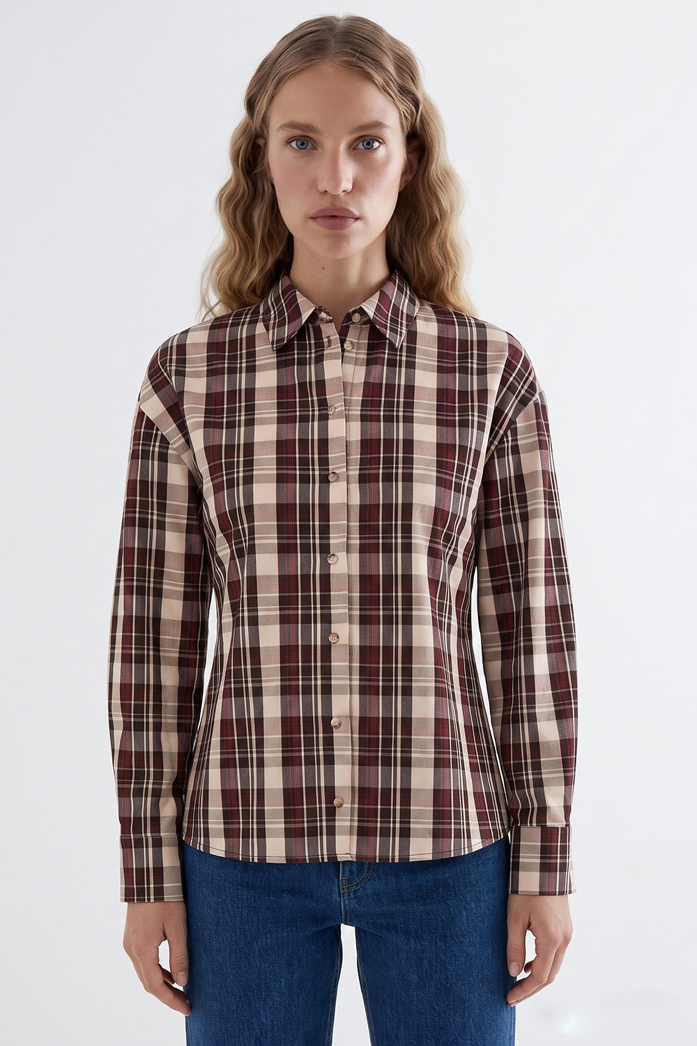 Long Sleeve Snap Button Shirt with Back Pleats - MULTICOLOR