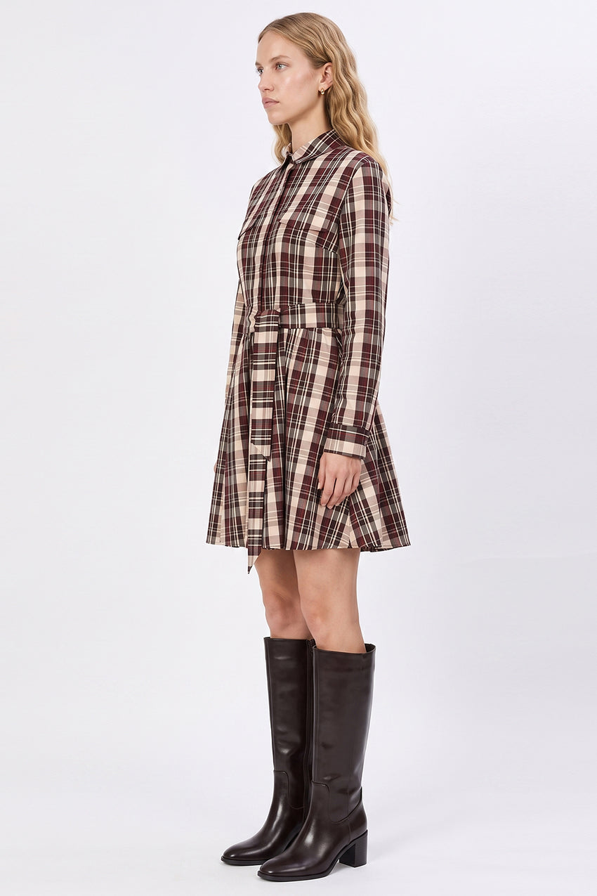 Ruched Waist Mini Dress with Belt and Zipper - MULTICOLOR