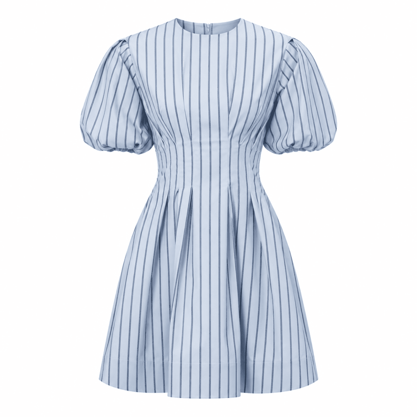 Nancy Puff Sleeve Fitted Pocketed Mini Dress- Blue