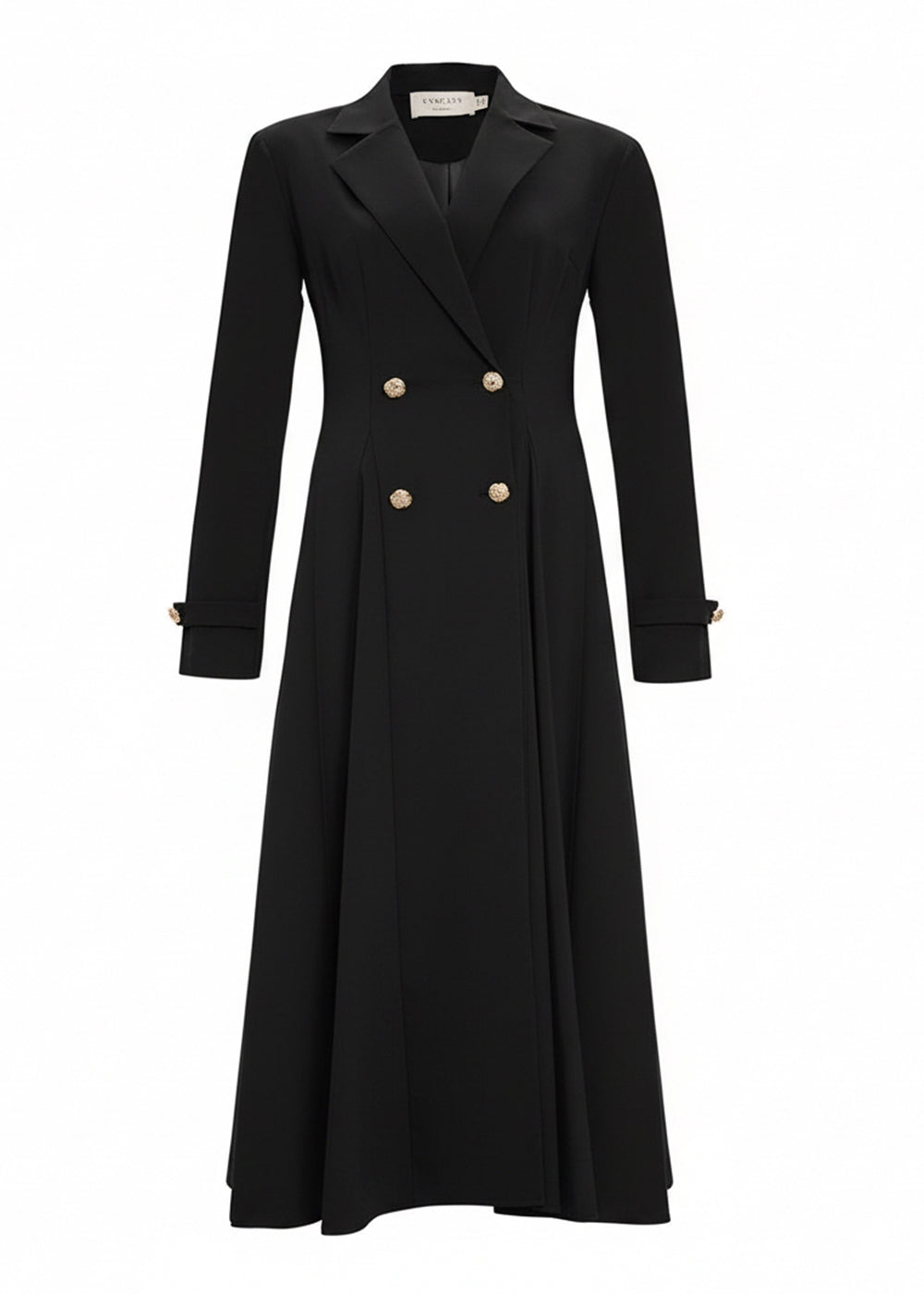 Elegant Gold Button Double Breasted Black Midi Blazer Dress