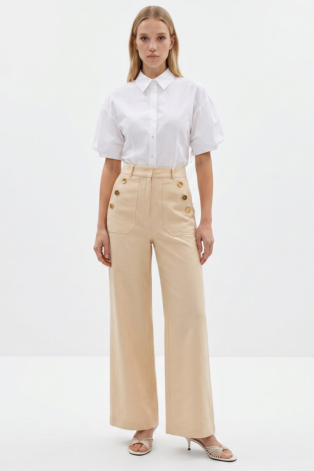 Petra Wide Leg Pants - CREAM