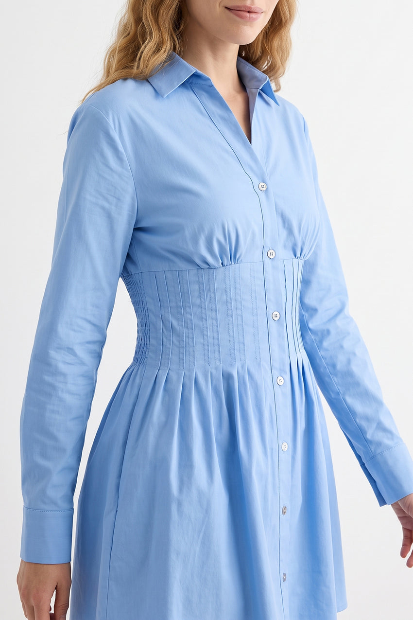 Fitted Mini Dress with Metal Buttons - BLUE