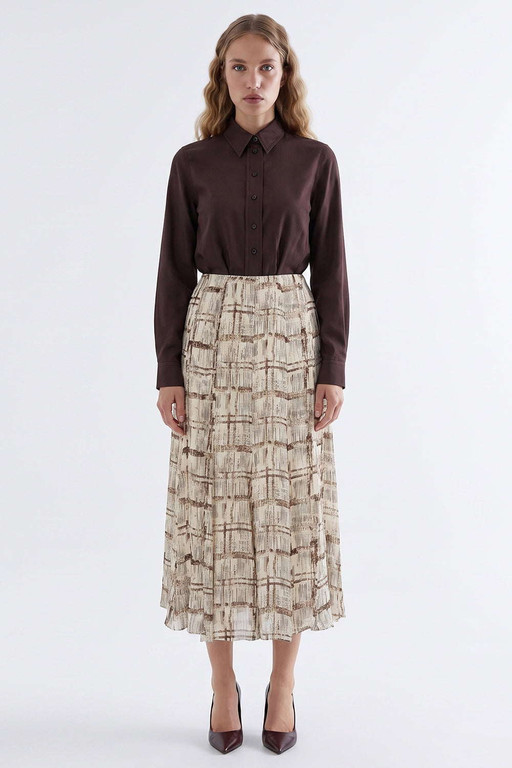 High Waisted Lined Flared Skirt with Zipper - MULTICOLOR