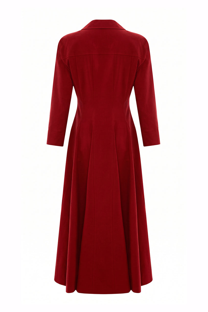 Estelle Dress  Jacket Collar Pocketed Dress - Red