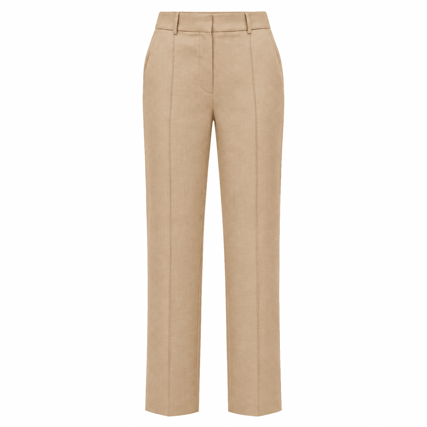 High Waisted Linen Blend Trousers - CAMEL