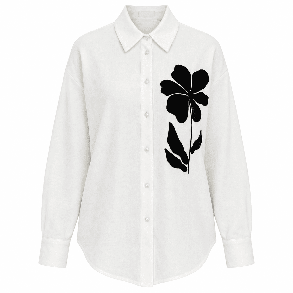 Canon Long Sleeve Embroidered Linen Shirt- White