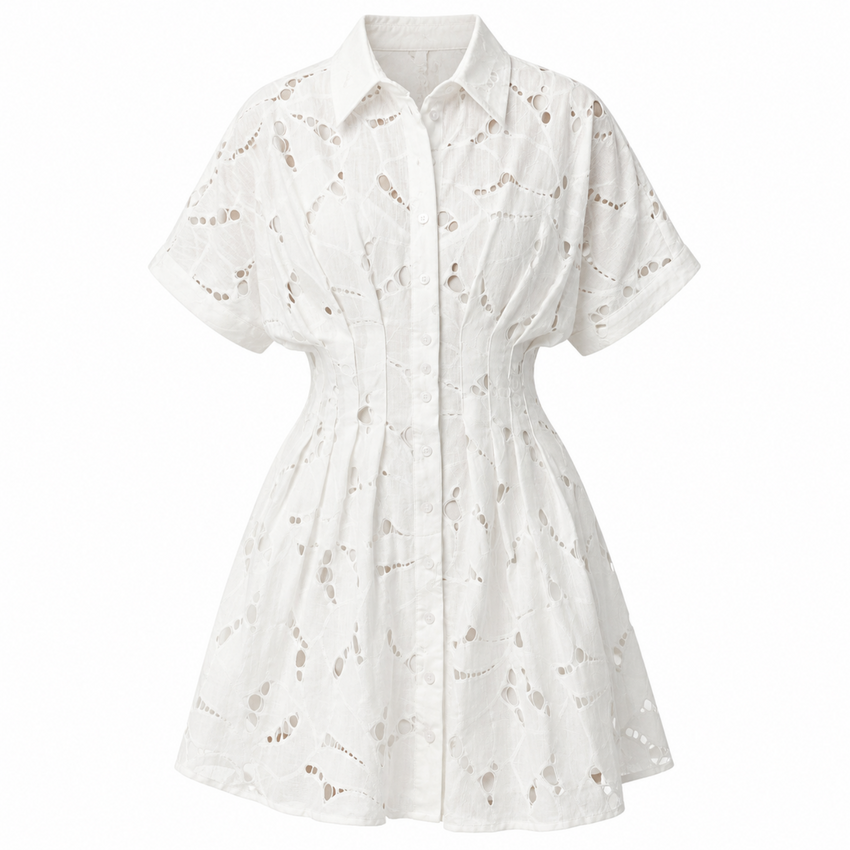 Angevin Slim Short Sleeve Mini Dress - Ecru