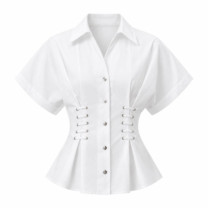 Mollie Shirt Collar Front Tie Fitted Shirt - Ecru