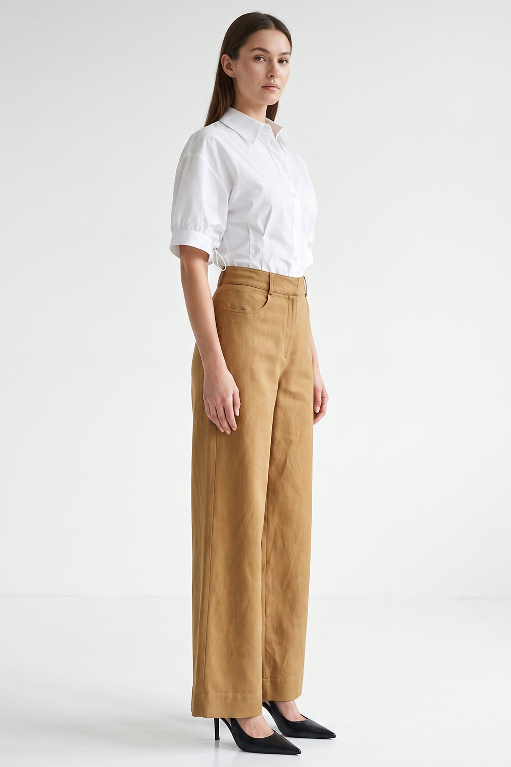 High-Waisted Wide Leg Linen Pants - CAMEL