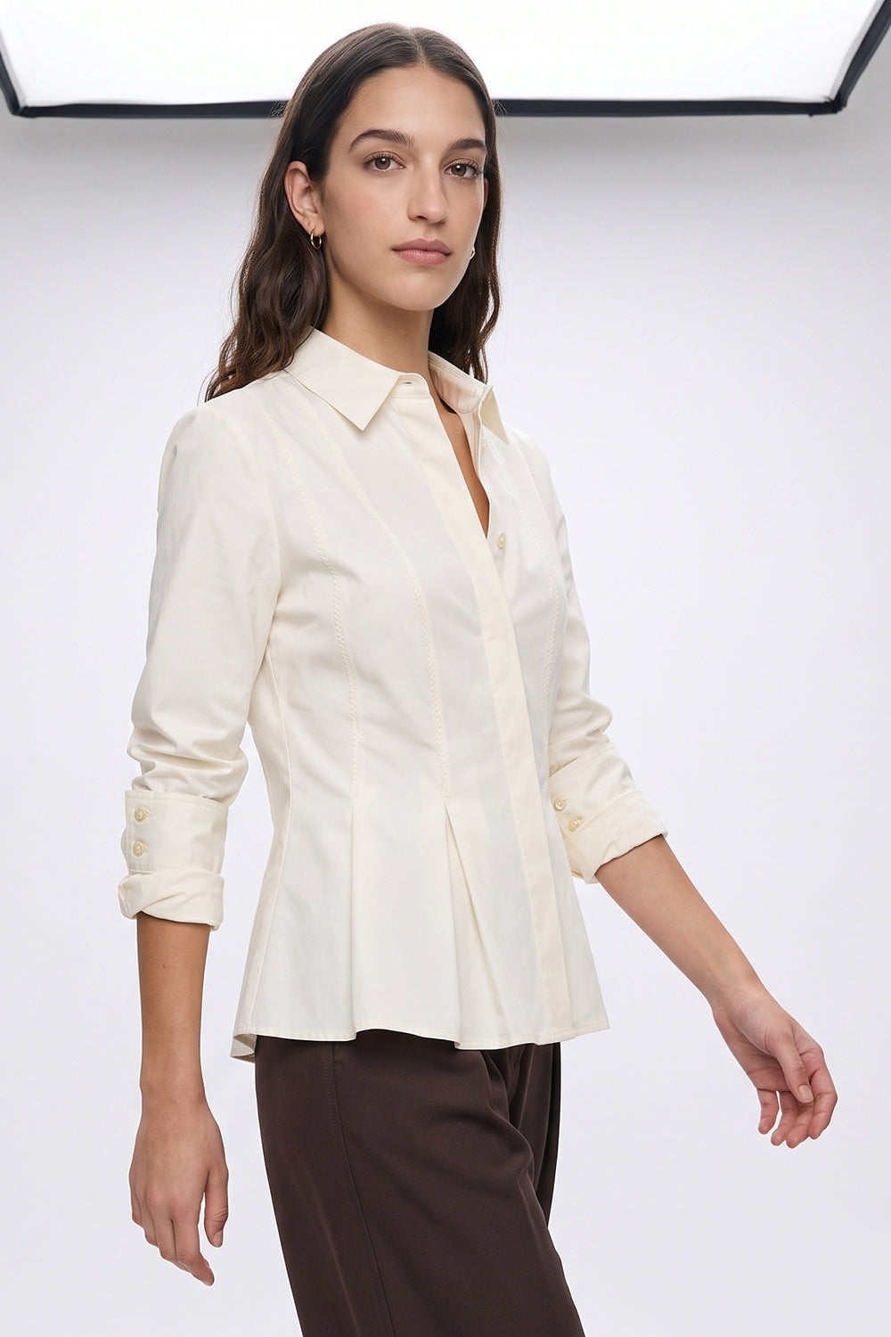Fitted Pleated Long Sleeve Shirt - ECRU