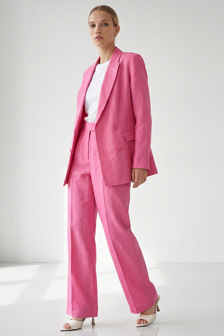 Octavia Wide Leg Linen Pants - PINK