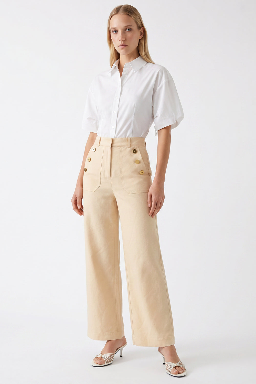 Petra Wide Leg Pants - CREAM