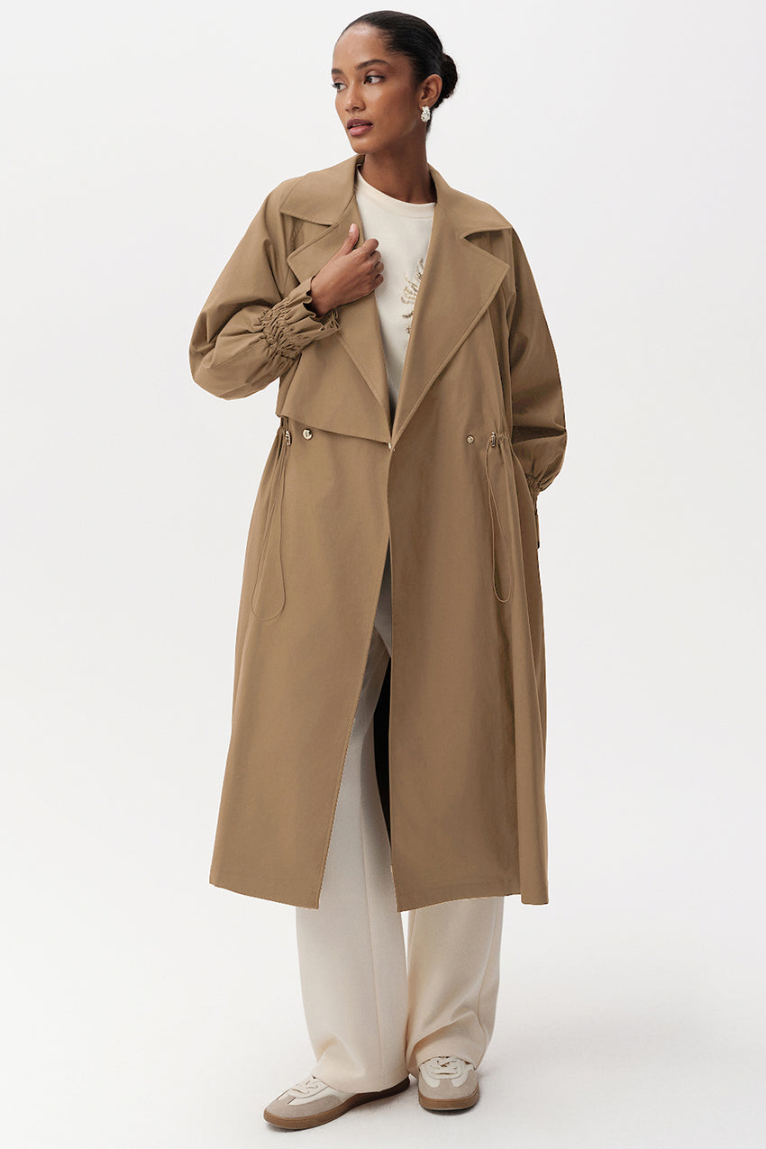 Elegant Belted Midi Trenchcoat with Long Sleeves