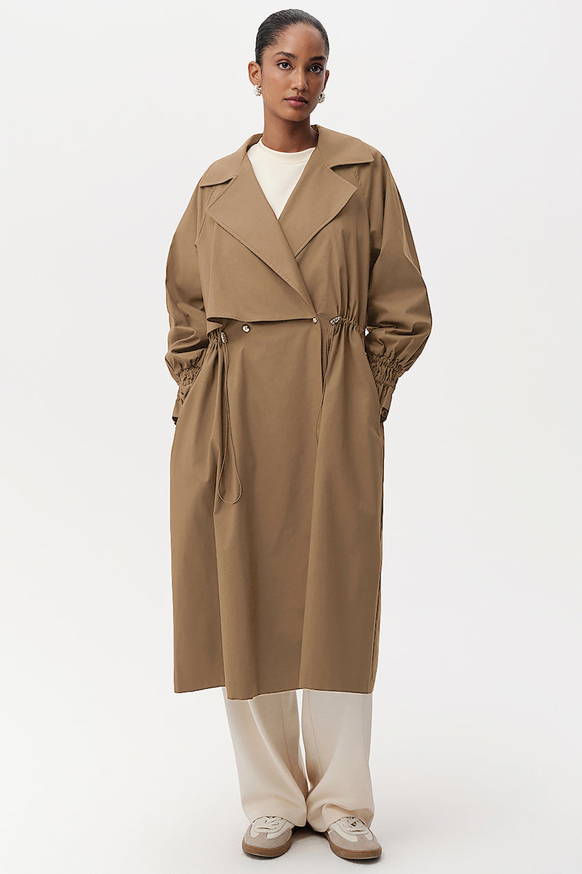 Elegant Belted Midi Trenchcoat with Long Sleeves