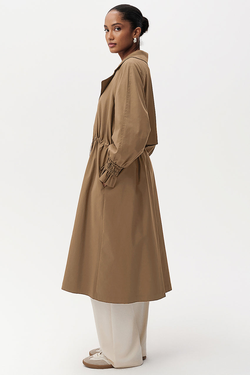 Elegant Belted Midi Trenchcoat with Long Sleeves