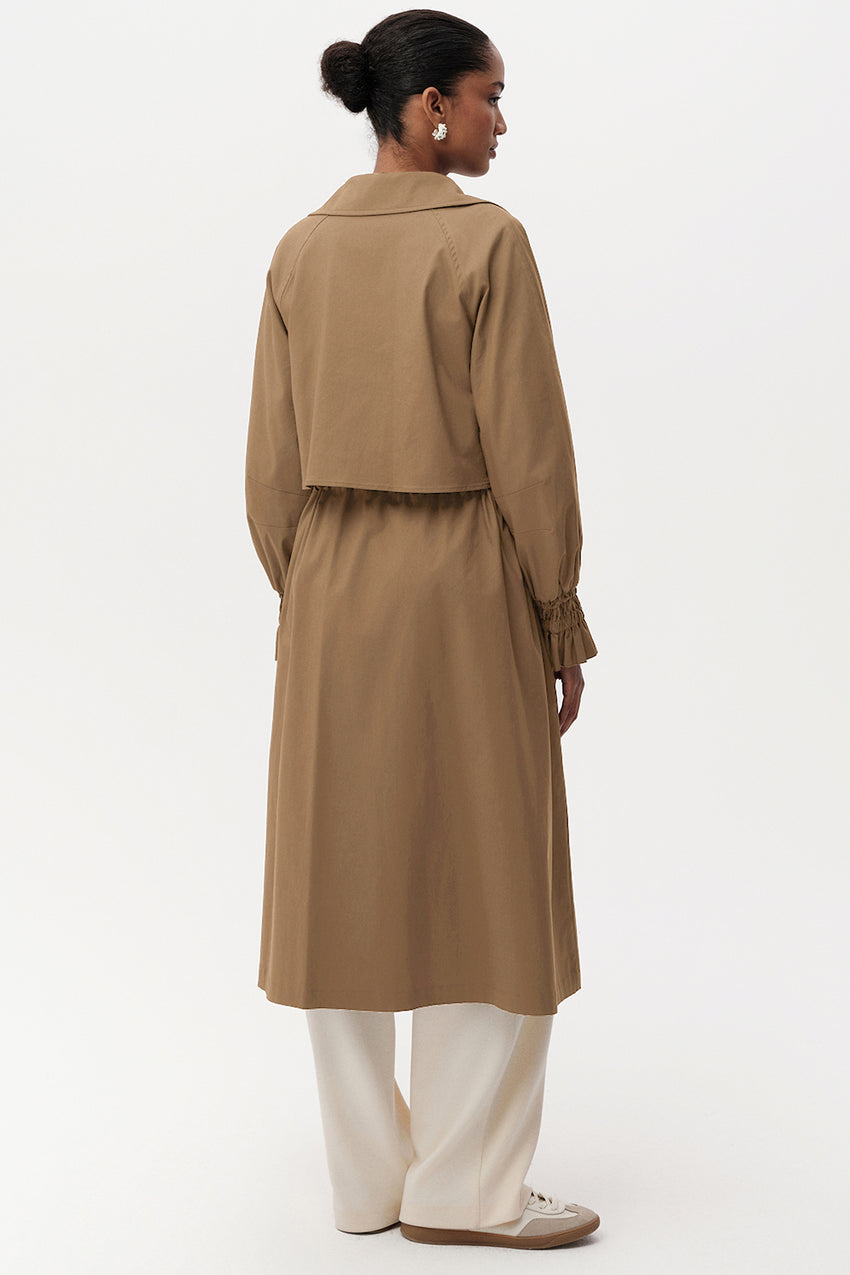 Elegant Belted Midi Trenchcoat with Long Sleeves