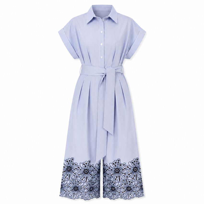 Zoie Short Sleeve Button Belted Jumpsuit - Multi Color