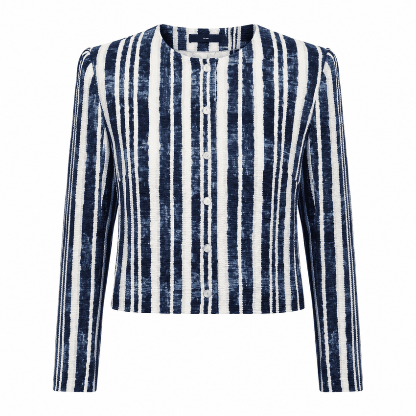 Achille Crew Neck Padded Shoulder Cropped Jacket - Royal Blue