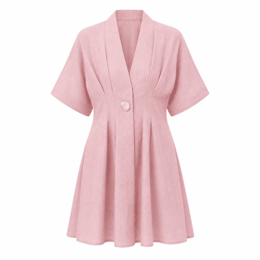 Alita V Neck Short Sleeve Linen Mini Dress-Pink