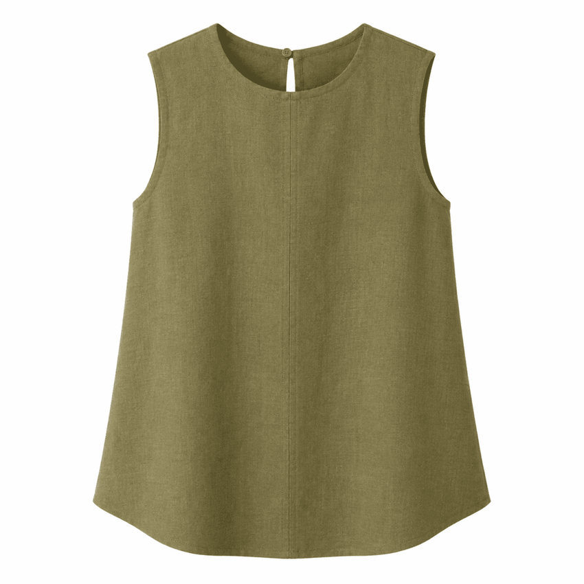 Almira Crew Neck Linen Blouse - Khaki