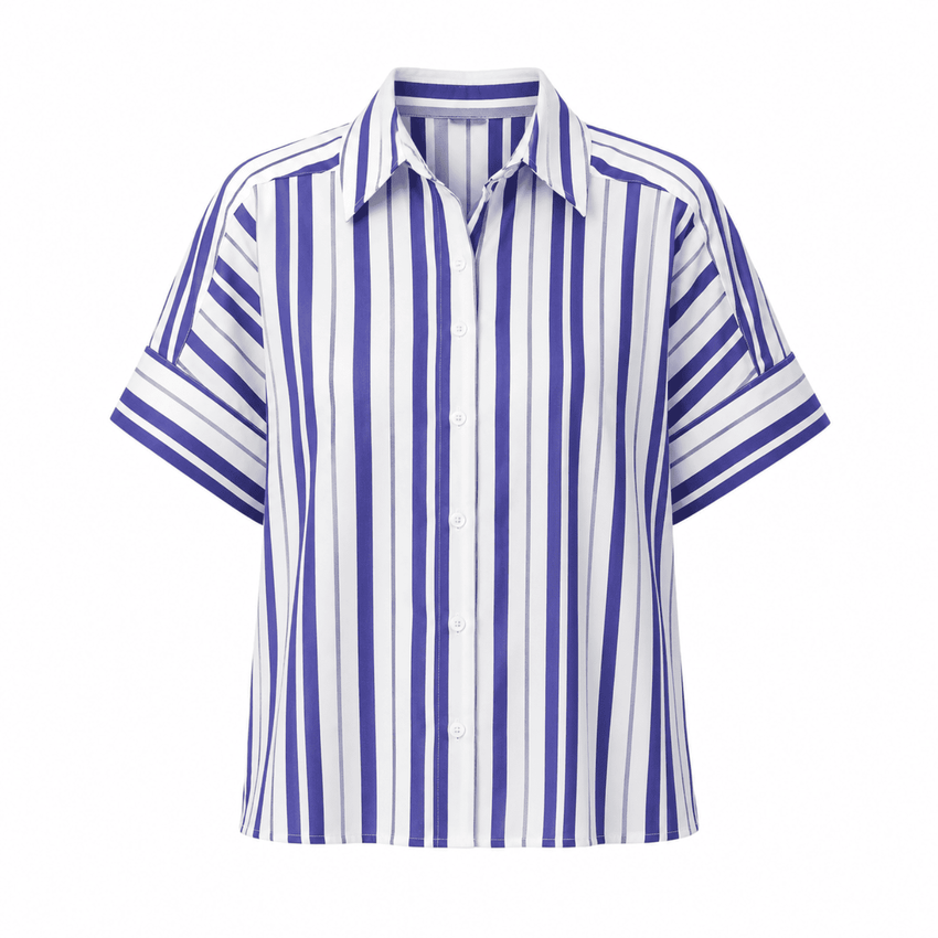 Alsatia Dropped Short Sleeve Striped Shirt -Blue