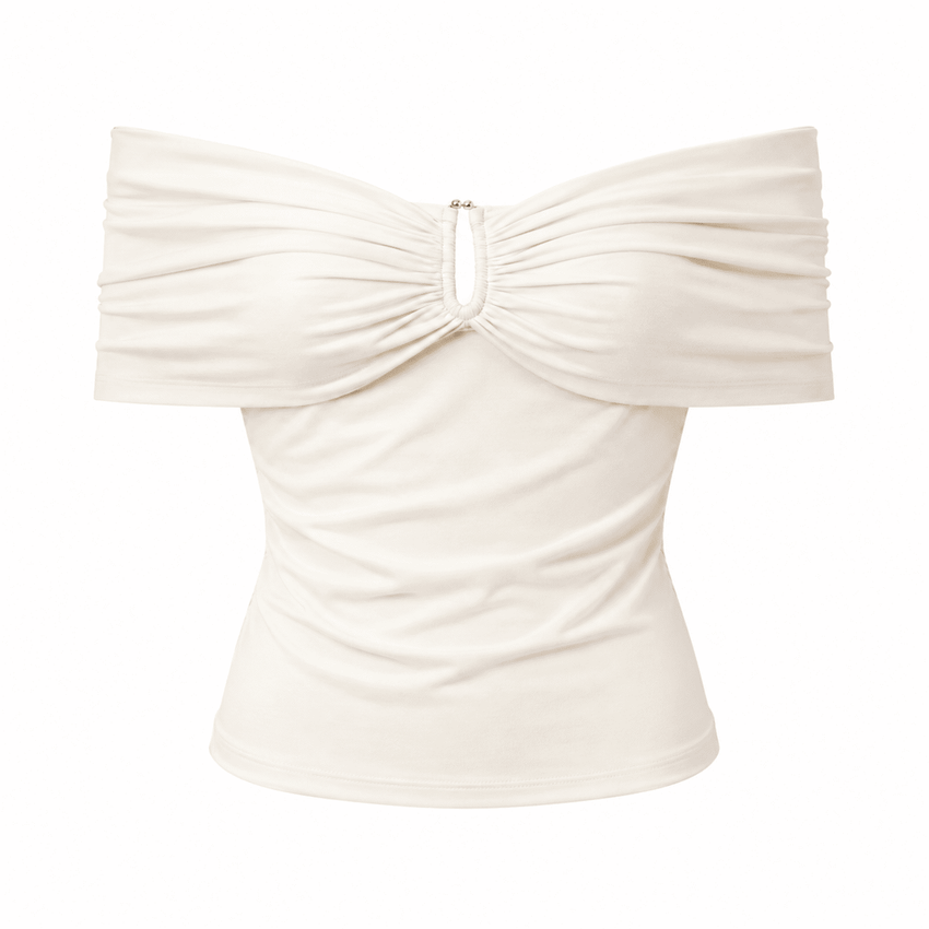 Artus Off Shoulder Metal Buckle Knit Blouse- Cream