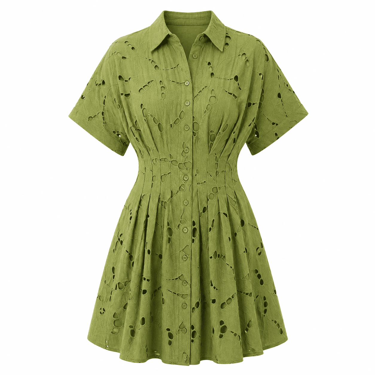 Angevin Slim Short Sleeve Mini Dress-Khaki