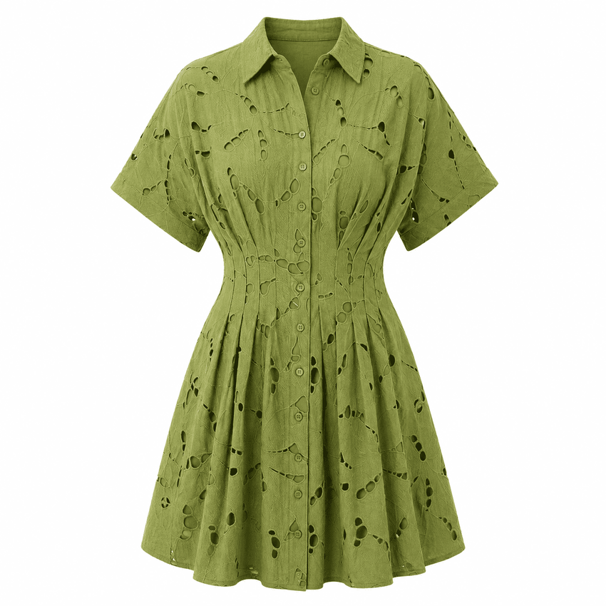 Angevin Slim Short Sleeve Mini Dress-Khaki