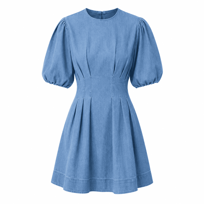 Briella Crew Neck Fitted Mini Dress- Blue