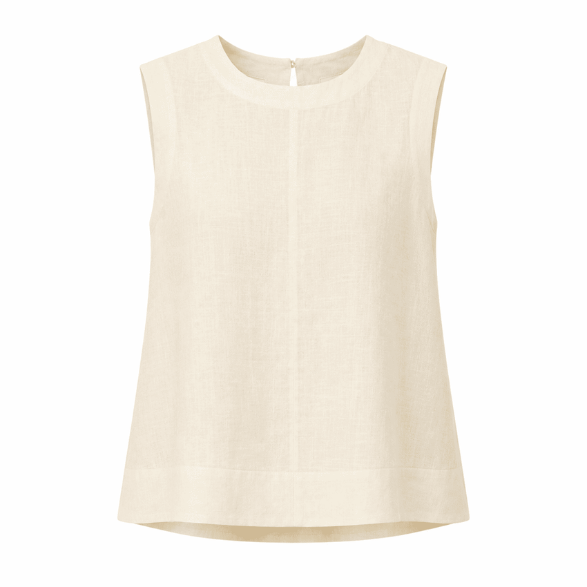 Almira Crew Neck Linen Blouse - Yellow