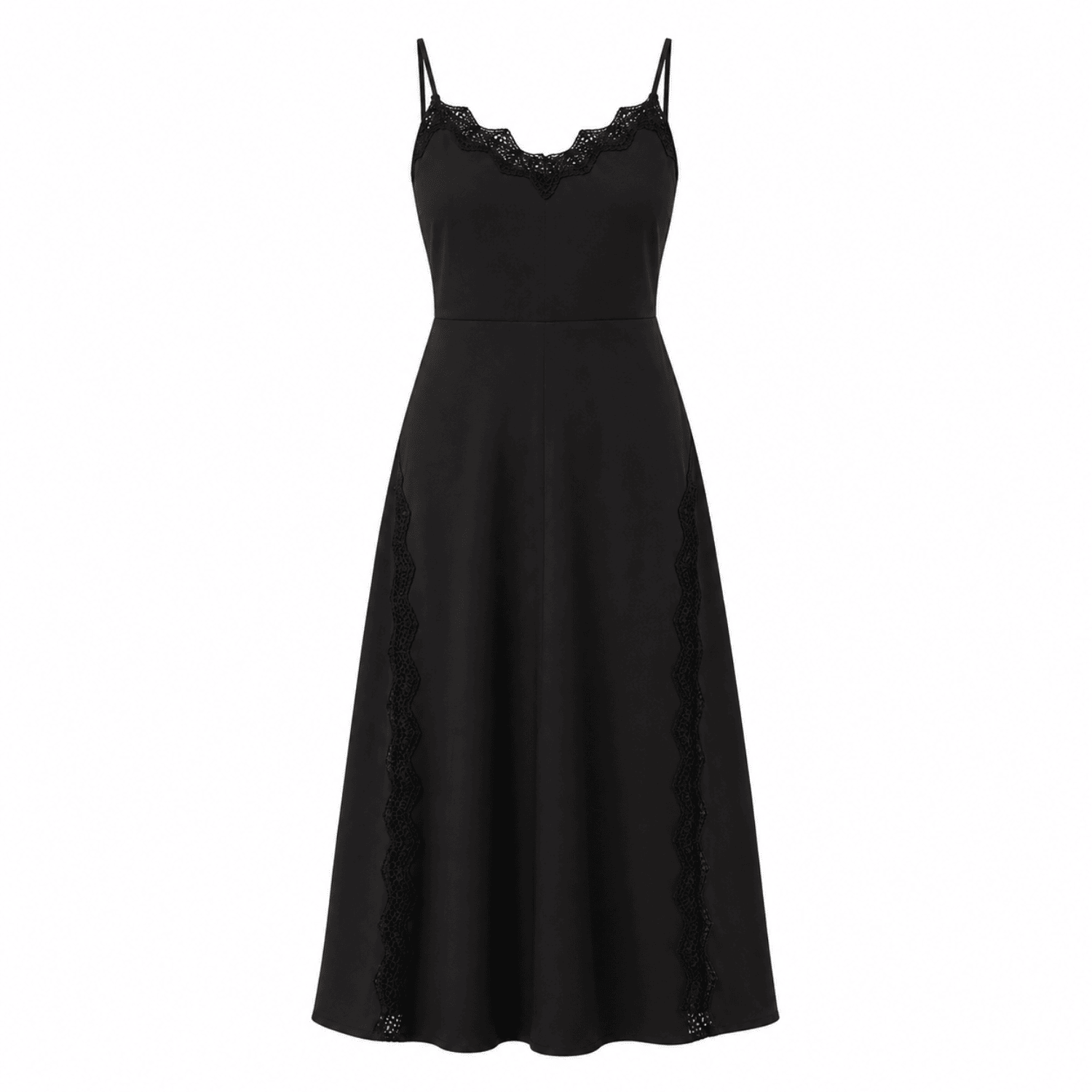Briellyn Lace Detail Strappy Linen Midi Dress - Black