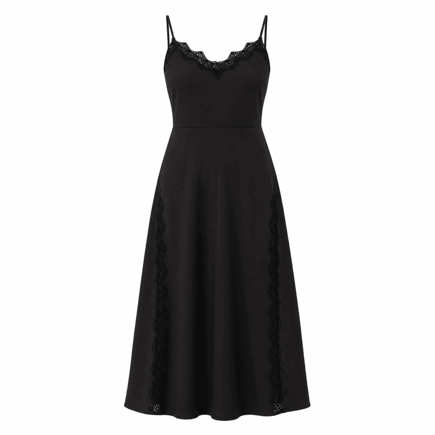 Briellyn Lace Detail Strappy Linen Midi Dress - Black