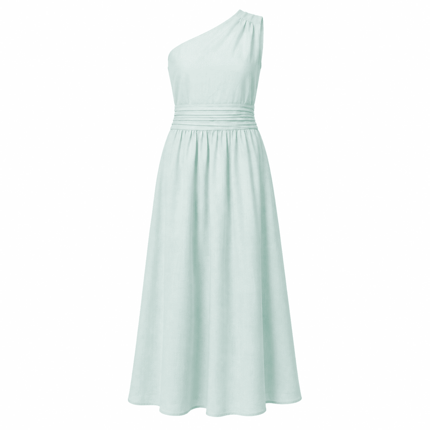 Burk Elastic Waist Linen Blend Midi Dress - Blue