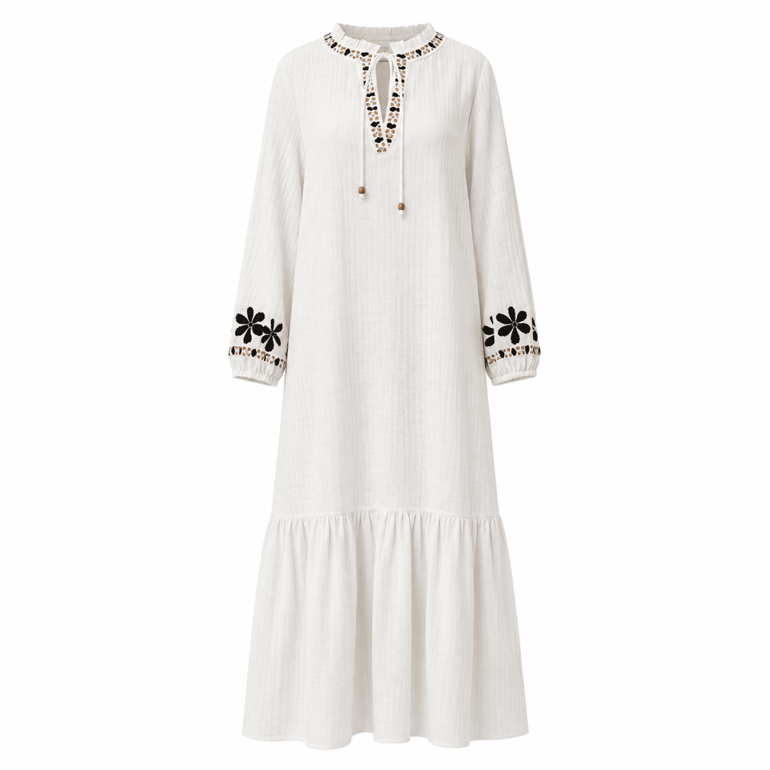 Birke Tie Neck Long Sleeve Midi Dress  - Ecru