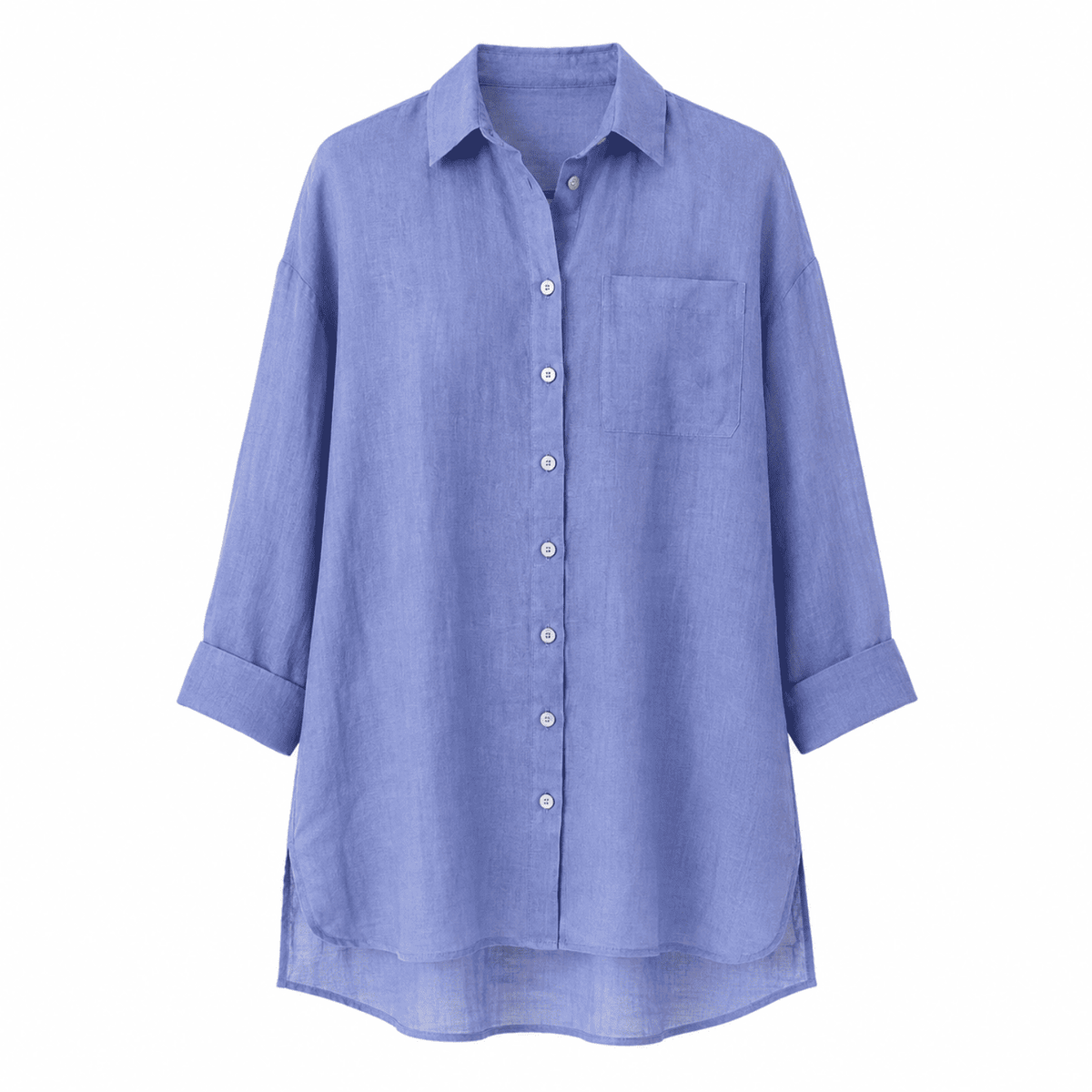 Aurore Shirt Collar Long Sleeve Linen Shirt  - Sax