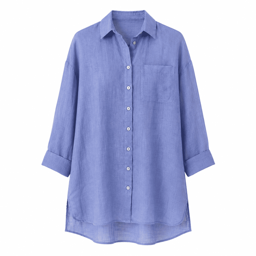 Aurore Shirt Collar Long Sleeve Linen Shirt  - Sax