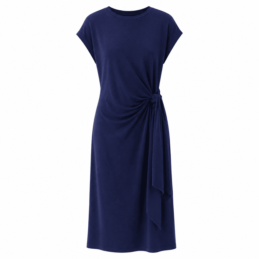 Ferguson Crew Neck Knit Midi Dress - Navy Blue