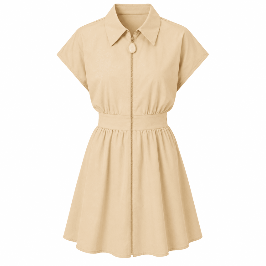 Katarina Sleeveless Elastic Waist Mini Dress - Beige