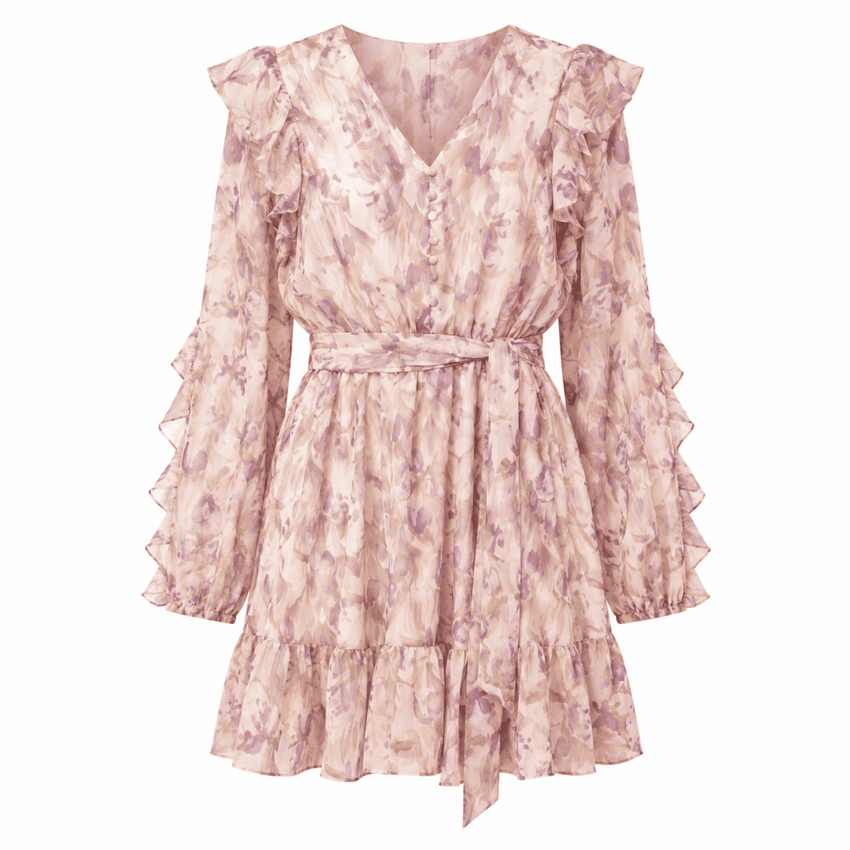 Katelin V Neck Belted Mini Dress - Multi Color