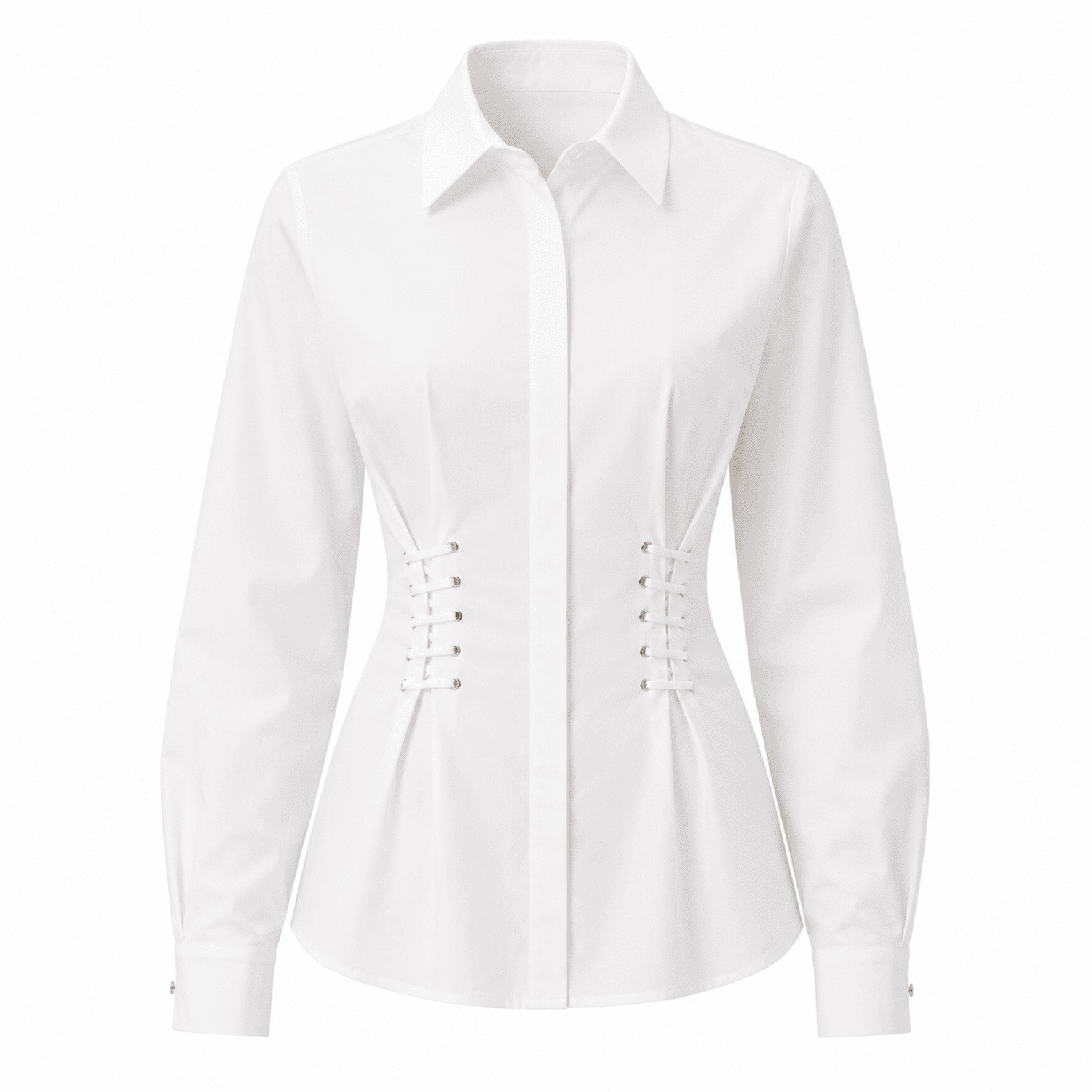 Miya Shirt Collar Eyelet Detail Fitted Shirtt - White