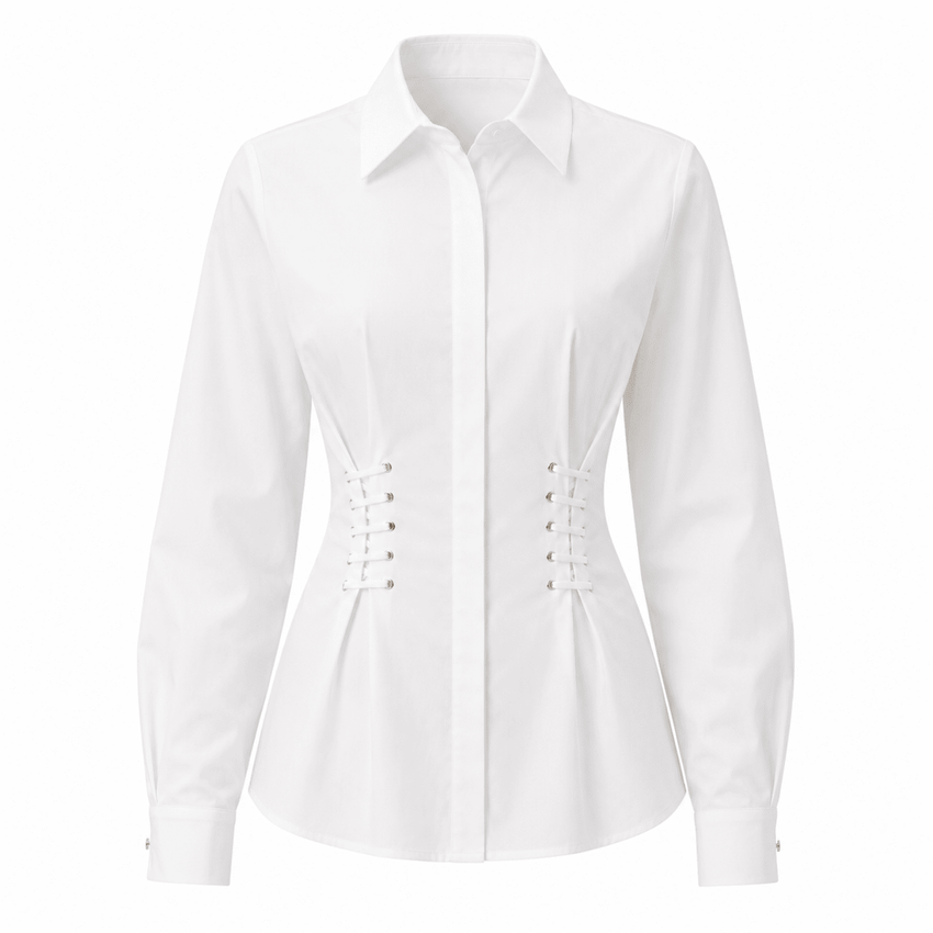 Miya Shirt Collar Eyelet Detail Fitted Shirtt - White
