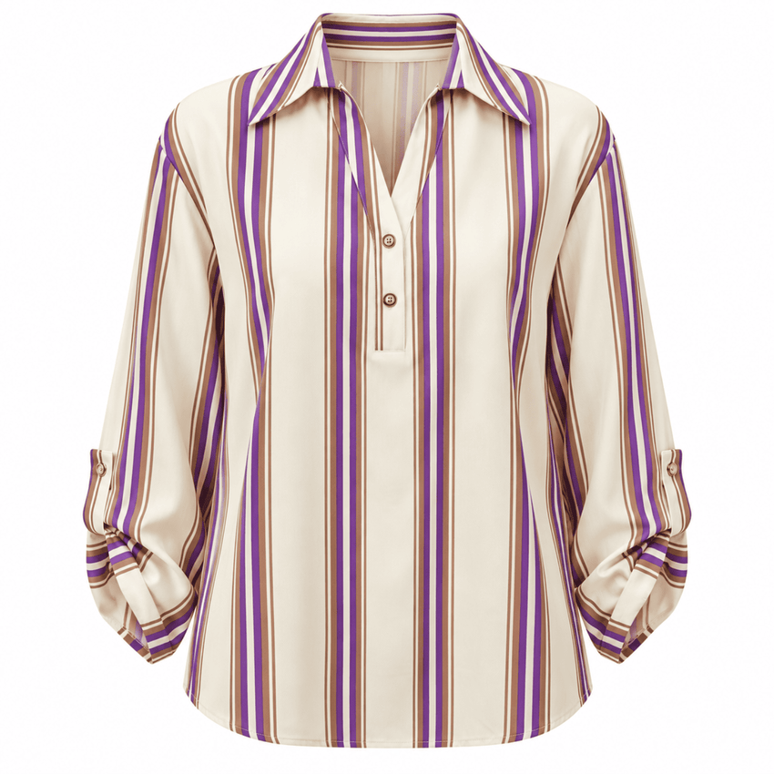 Delron Long Sleeve Epaulette Blouse - Multi Color