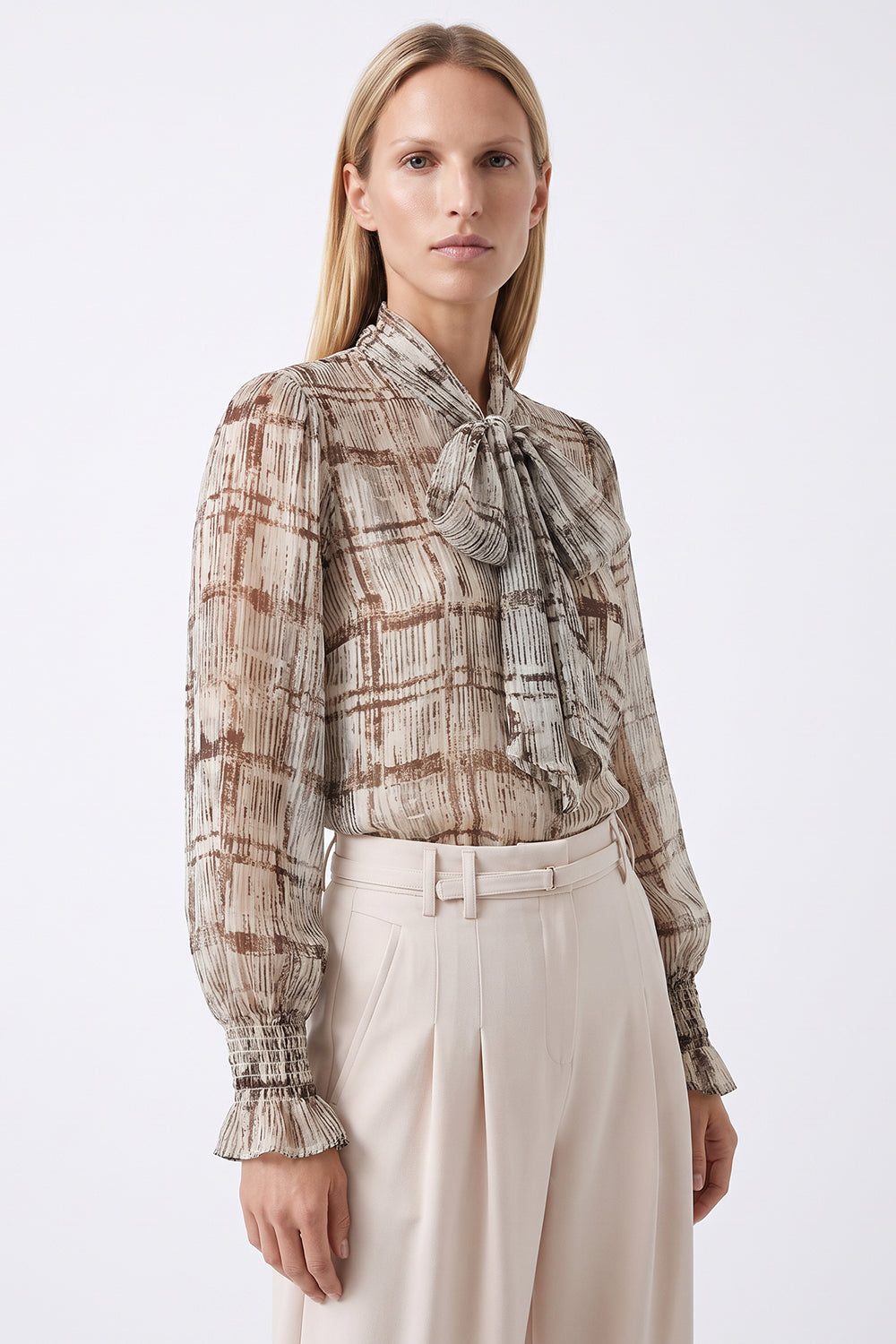 Foulard Detail Lined Shirred Blouse - MULTICOLOR