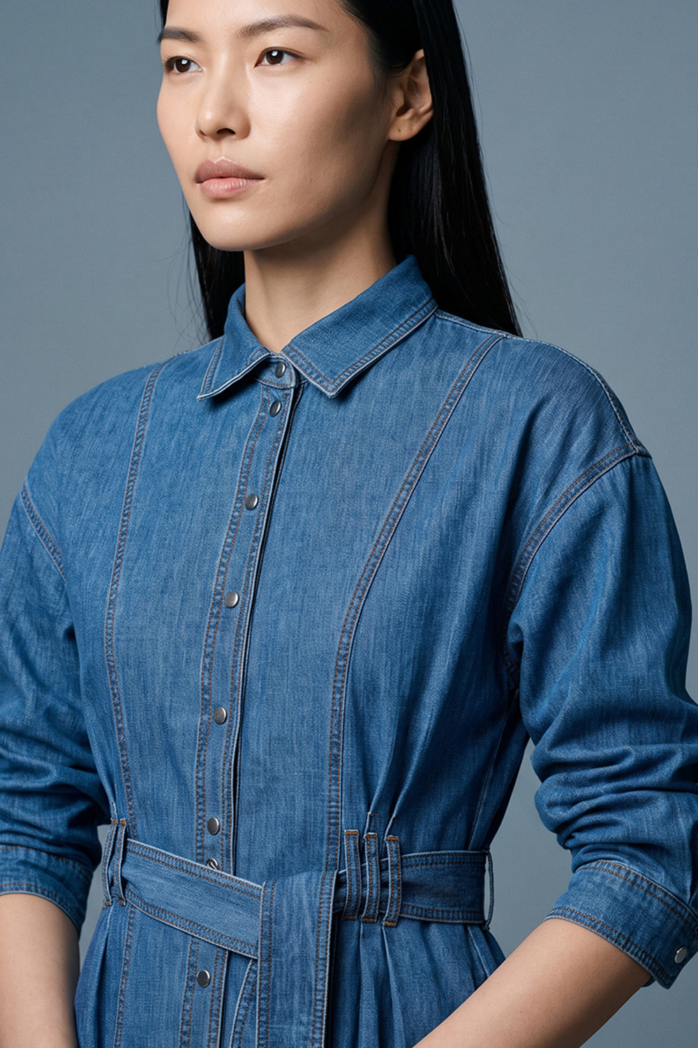 Short Sleeve Mini Dress with Pockets and Belt - INDIGO