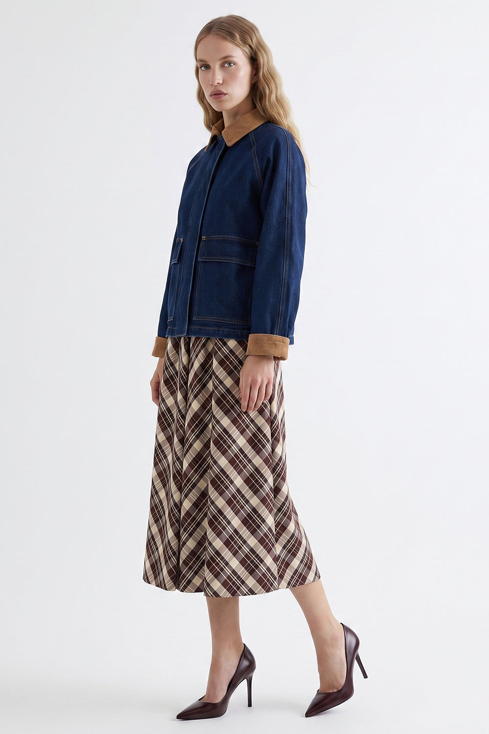 Lined Denim Jacket with Velvet Trim - INDIGO