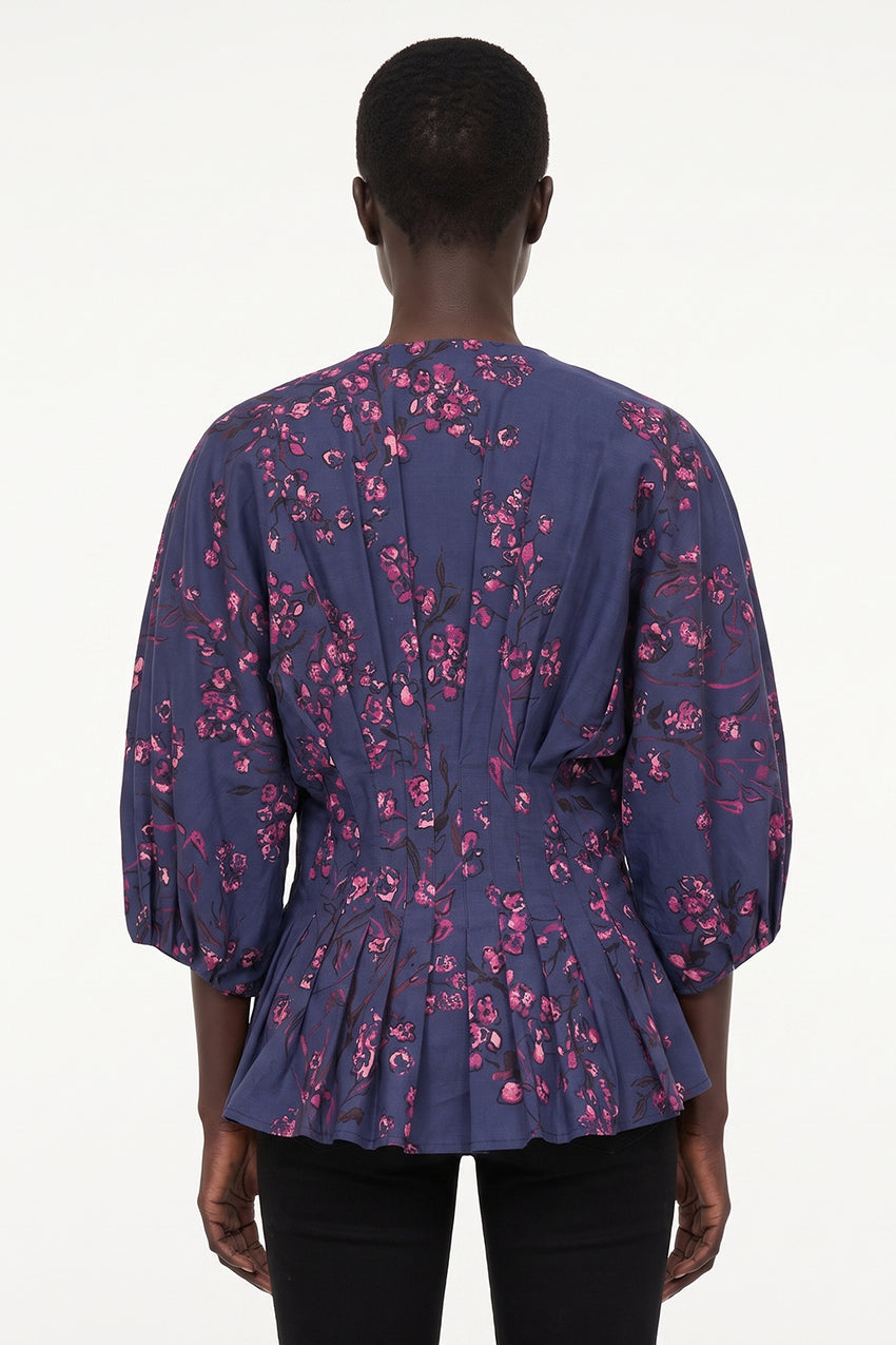 Fitted Pleated Raglan Sleeve Shirt - MULTICOLOR