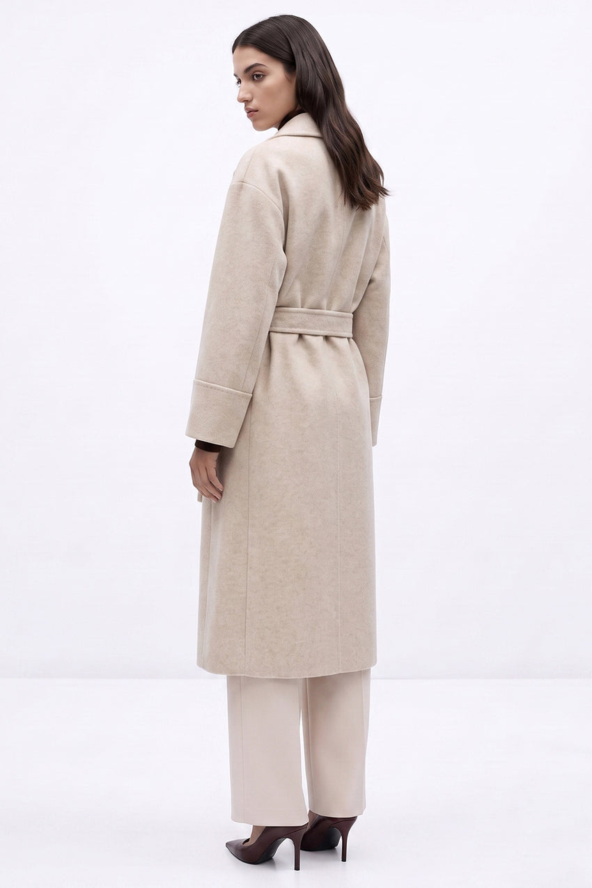 Raglan Sleeve Lined Coat with Belted Waist - ECRU